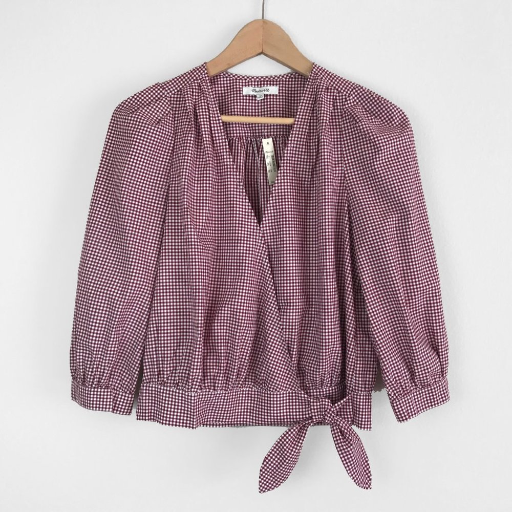 NWT Madewell Wrap Top in Gingham Check XS